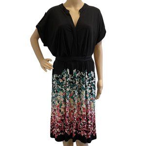 GAP Black Floral Pleat Stretch Knit Dress XXL